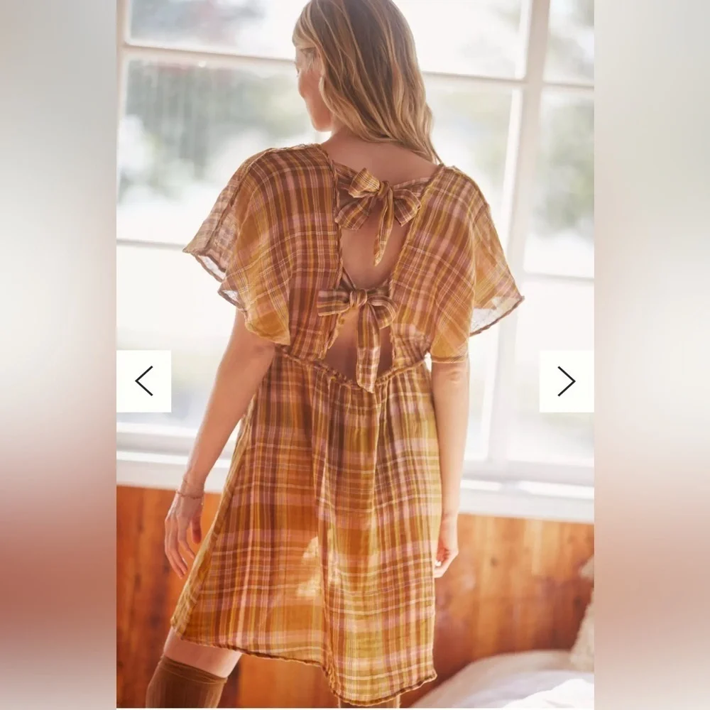Anthropologie Plaid Mini Dress small cotton cottage core